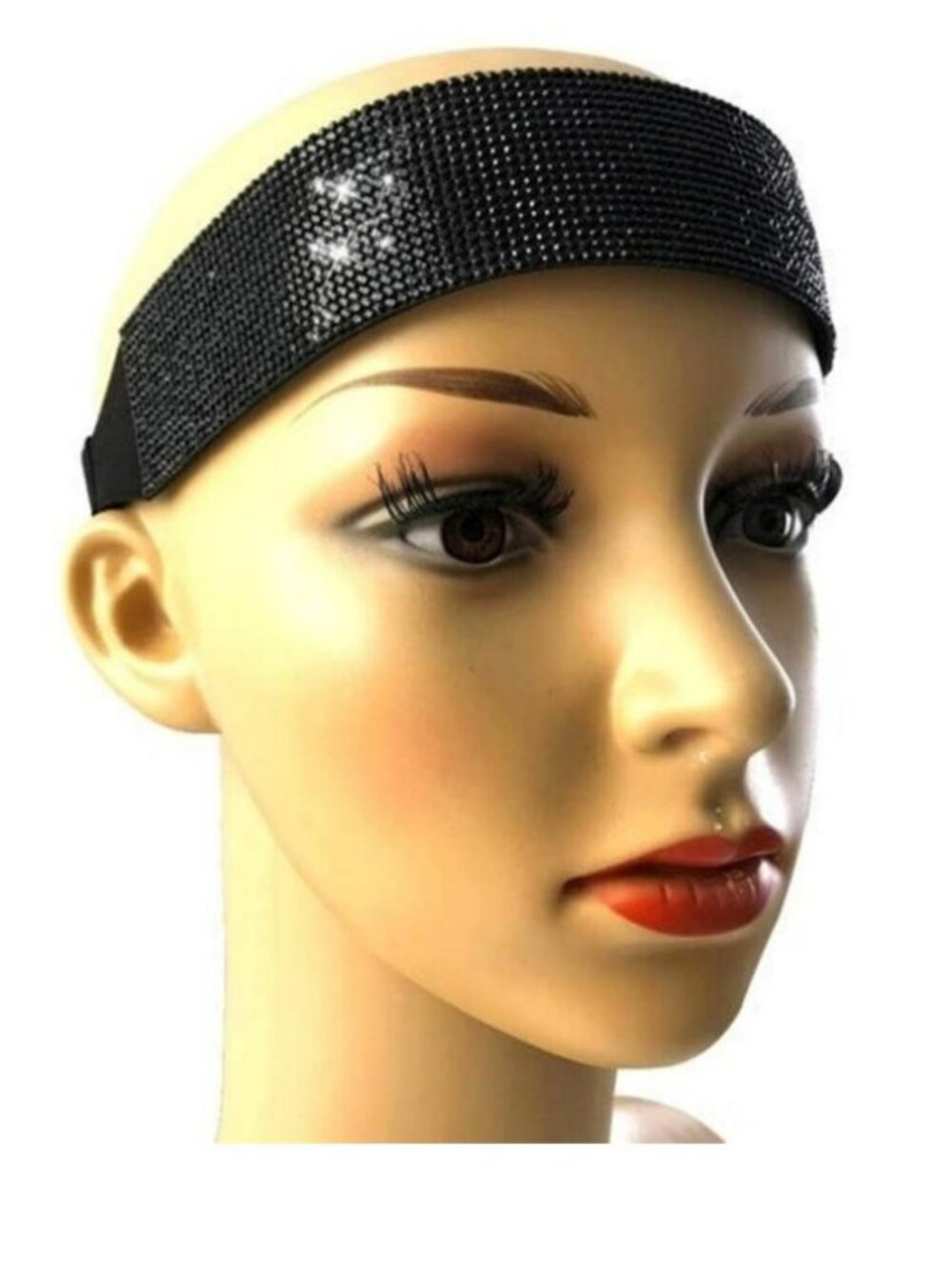 Rhinestone Headband Womens Black Hairband Yoga Sports Elastic Wig Hair Band Gift